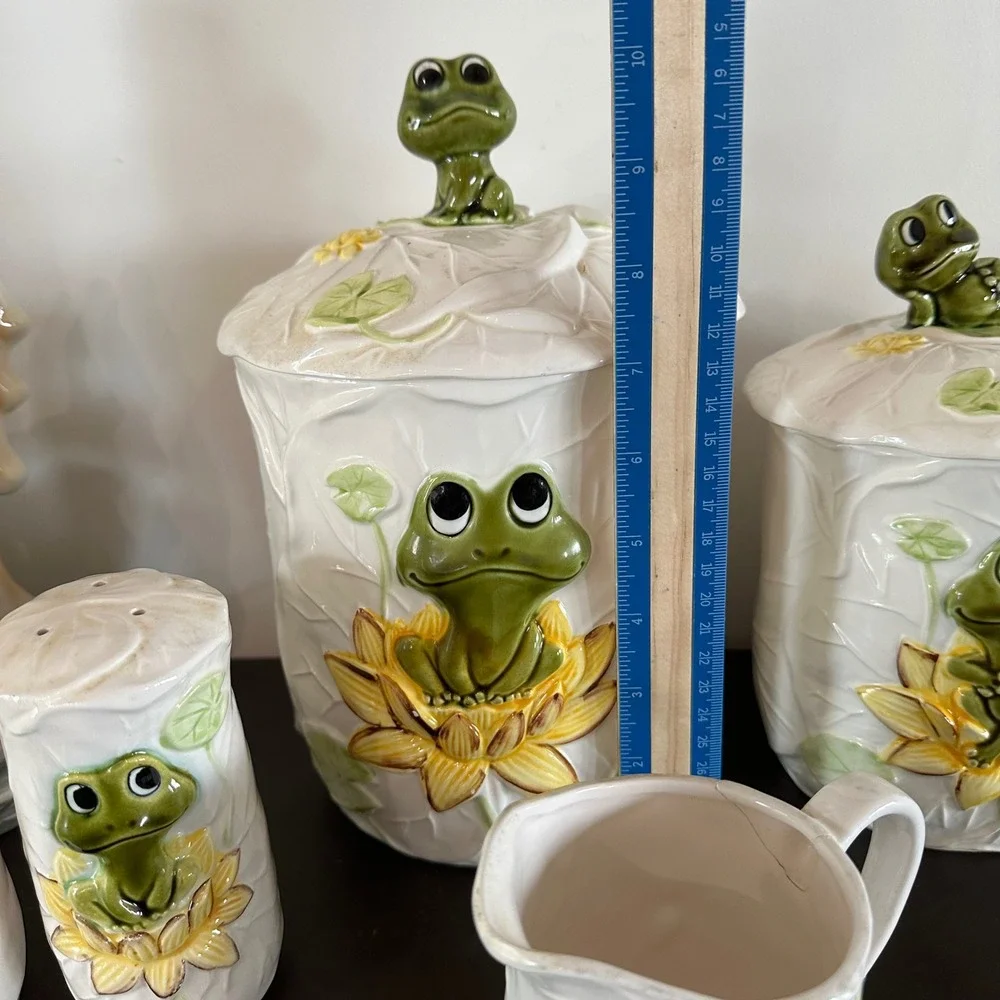VTG Sears Roebuck Neil the Frog Ceramic Canister Set 8pc Creamer Salt Pepper MCM